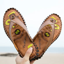 Load image into Gallery viewer, Summer Flip Flops Genuine Real Leather Soft Flats Anti-slip Beach Shoes Retro Outdoor