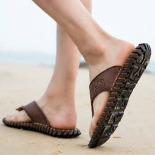 Load image into Gallery viewer, Summer Flip Flops Genuine Real Leather Soft Flats Anti-slip Beach Shoes Retro Outdoor