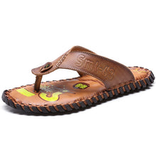 Load image into Gallery viewer, Summer Flip Flops Genuine Real Leather Soft Flats Anti-slip Beach Shoes Retro Outdoor