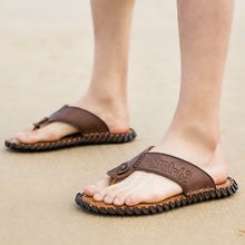 Load image into Gallery viewer, Summer Flip Flops Genuine Real Leather Soft Flats Anti-slip Beach Shoes Retro Outdoor