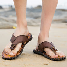 Load image into Gallery viewer, Summer Flip Flops Genuine Real Leather Soft Flats Anti-slip Beach Shoes Retro Outdoor