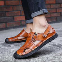 Load image into Gallery viewer, Slides Ankle Strap Holes Slip-ons Lightweight Sandals Split Leather Casual flat