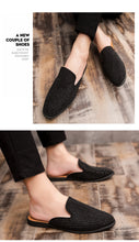 Load image into Gallery viewer, Leather Open Back Slip-On Dress Slippers on Backless Velvet Loafers