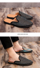 Load image into Gallery viewer, Leather Open Back Slip-On Dress Slippers on Backless Velvet Loafers