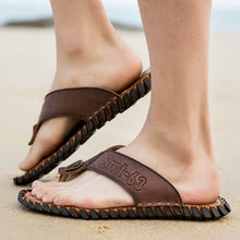 Load image into Gallery viewer, Summer Flip Flops Genuine Real Leather Soft Flats Anti-slip Beach Shoes Retro Outdoor