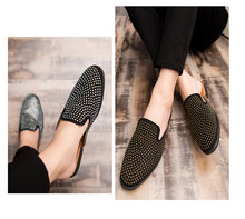Load image into Gallery viewer, Leather Open Back Slip-On Dress Slippers on Backless Velvet Loafers