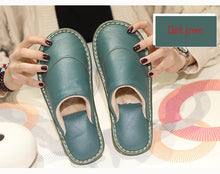 Load image into Gallery viewer, Leather cotton slippers winter home indoor beef tendon bottom non-slip waterproof