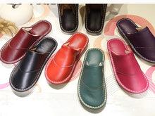 Load image into Gallery viewer, Leather cotton slippers winter home indoor beef tendon bottom non-slip waterproof