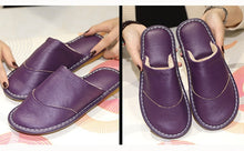 Load image into Gallery viewer, Leather cotton slippers winter home indoor beef tendon bottom non-slip waterproof