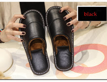 Load image into Gallery viewer, Leather cotton slippers winter home indoor beef tendon bottom non-slip waterproof