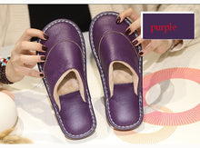 Load image into Gallery viewer, Leather cotton slippers winter home indoor beef tendon bottom non-slip waterproof
