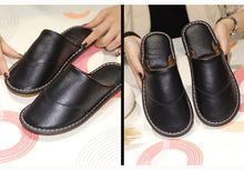 Load image into Gallery viewer, Leather cotton slippers winter home indoor beef tendon bottom non-slip waterproof