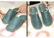 Load image into Gallery viewer, Leather cotton slippers winter home indoor beef tendon bottom non-slip waterproof