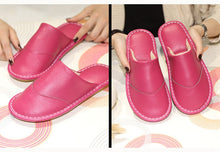 Load image into Gallery viewer, Leather cotton slippers winter home indoor beef tendon bottom non-slip waterproof