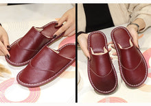 Load image into Gallery viewer, Leather cotton slippers winter home indoor beef tendon bottom non-slip waterproof