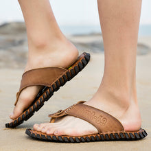 Load image into Gallery viewer, Summer Flip Flops Genuine Real Leather Soft Flats Anti-slip Beach Shoes Retro Outdoor