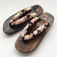Load image into Gallery viewer, Japanese Traditional Sakura Print Clog Geta Rount Toe Wooden Shoes Outdoor Flip Flops
