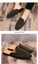 Load image into Gallery viewer, Leather Open Back Slip-On Dress Slippers on Backless Velvet Loafers