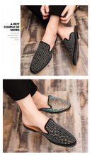 Load image into Gallery viewer, Leather Open Back Slip-On Dress Slippers on Backless Velvet Loafers