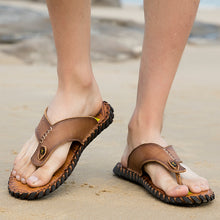 Load image into Gallery viewer, Summer Flip Flops Genuine Real Leather Soft Flats Anti-slip Beach Shoes Retro Outdoor