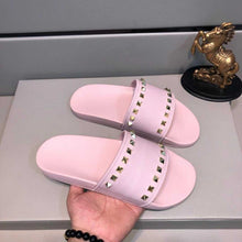 Load image into Gallery viewer, Leather Rivets Sandals Bathroom Non-slip Flat Sandals Beach Shoes Soft Bottom