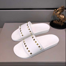 Load image into Gallery viewer, Leather Rivets Sandals Bathroom Non-slip Flat Sandals Beach Shoes Soft Bottom