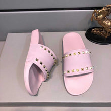 Load image into Gallery viewer, Leather Rivets Sandals Bathroom Non-slip Flat Sandals Beach Shoes Soft Bottom