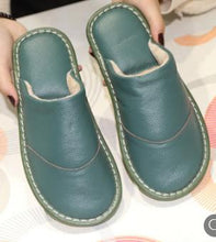 Load image into Gallery viewer, Leather cotton slippers winter home indoor beef tendon bottom non-slip waterproof