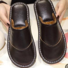 Load image into Gallery viewer, Leather cotton slippers winter home indoor beef tendon bottom non-slip waterproof