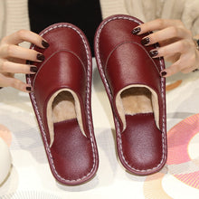 Load image into Gallery viewer, Leather cotton slippers winter home indoor beef tendon bottom non-slip waterproof
