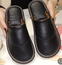 Load image into Gallery viewer, Leather cotton slippers winter home indoor beef tendon bottom non-slip waterproof