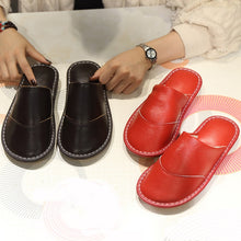 Load image into Gallery viewer, Leather cotton slippers winter home indoor beef tendon bottom non-slip waterproof