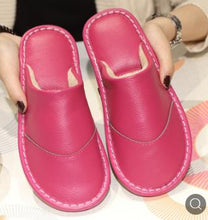 Load image into Gallery viewer, Leather cotton slippers winter home indoor beef tendon bottom non-slip waterproof