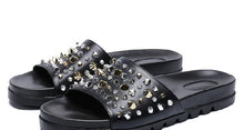 Load image into Gallery viewer, Slippers Flat rivet Beach Outside Narrow Band Sewing Shoes Leisure cow leather