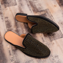 Load image into Gallery viewer, Leather Open Back Slip-On Dress Slippers on Backless Velvet Loafers