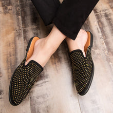 Load image into Gallery viewer, Leather Open Back Slip-On Dress Slippers on Backless Velvet Loafers