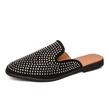 Load image into Gallery viewer, Leather Open Back Slip-On Dress Slippers on Backless Velvet Loafers