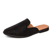 Load image into Gallery viewer, Leather Open Back Slip-On Dress Slippers on Backless Velvet Loafers