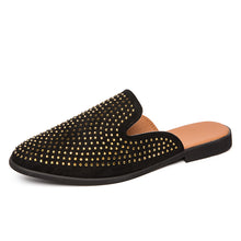 Load image into Gallery viewer, Leather Open Back Slip-On Dress Slippers on Backless Velvet Loafers