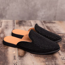 Load image into Gallery viewer, Leather Open Back Slip-On Dress Slippers on Backless Velvet Loafers