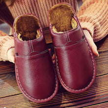 Load image into Gallery viewer, slippers Genuine Leather Winter Superstar Sewing Non Slip Slippers TPR Warm House