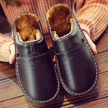 Load image into Gallery viewer, slippers Genuine Leather Winter Superstar Sewing Non Slip Slippers TPR Warm House