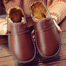 Load image into Gallery viewer, slippers Genuine Leather Winter Superstar Sewing Non Slip Slippers TPR Warm House
