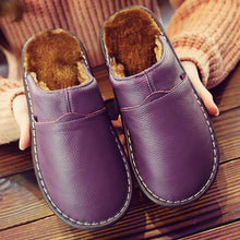 Load image into Gallery viewer, slippers Genuine Leather Winter Superstar Sewing Non Slip Slippers TPR Warm House