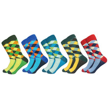 Load image into Gallery viewer, Socks fashion design Plaid Colorful Business Party Dress Cotton Socks
