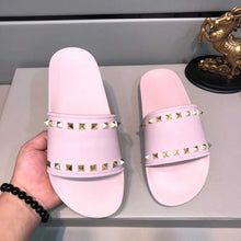 Load image into Gallery viewer, Leather Rivets Sandals Bathroom Non-slip Flat Sandals Beach Shoes Soft Bottom
