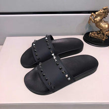 Load image into Gallery viewer, Leather Rivets Sandals Bathroom Non-slip Flat Sandals Beach Shoes Soft Bottom
