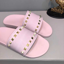 Load image into Gallery viewer, Leather Rivets Sandals Bathroom Non-slip Flat Sandals Beach Shoes Soft Bottom
