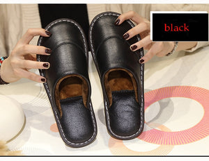 Leather cotton slippers winter home indoor beef tendon bottom non-slip waterproof