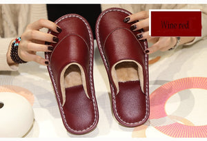 Leather cotton slippers winter home indoor beef tendon bottom non-slip waterproof